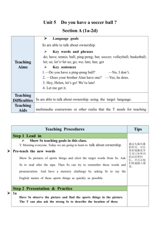 人教英语七年级上Unit 5 Section A（1a-2d）教案.docx