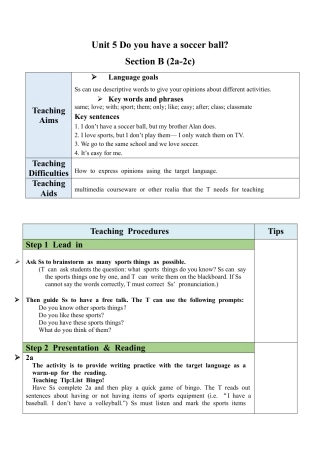 人教英语七年级上Unit 5 Section B（2a-2c）教案.docx