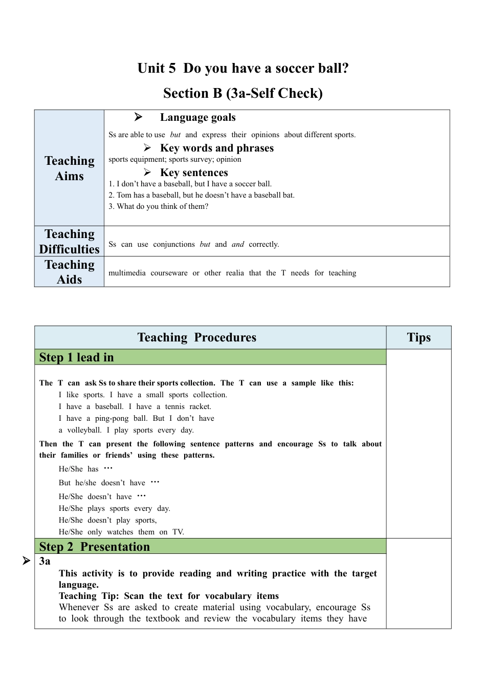 人教英语七年级上Unit 5 Section B（3a-Self Check）教案.docx_第1页
