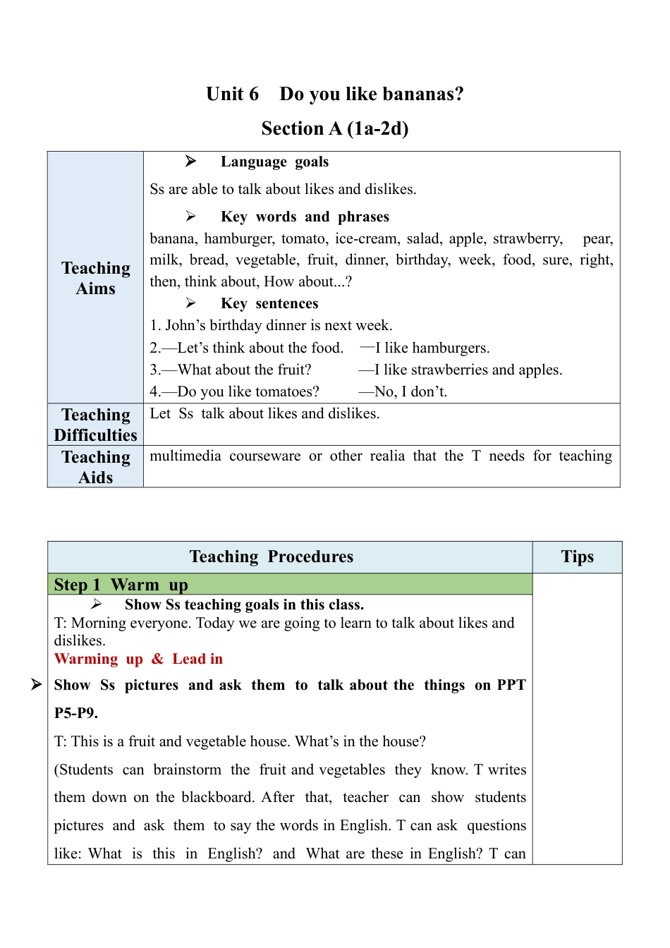 人教英语七年级上Unit 6 Section A (1a-2d).docx_第1页