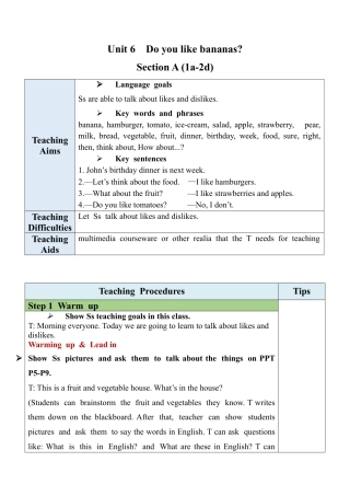 人教英语七年级上Unit 6 Section A (1a-2d).docx