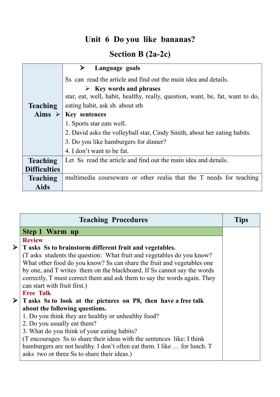 人教英语七年级上Unit 6 Section B (2a-2c).docx_第1页