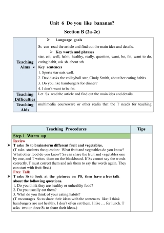 人教英语七年级上Unit 6 Section B (2a-2c).docx