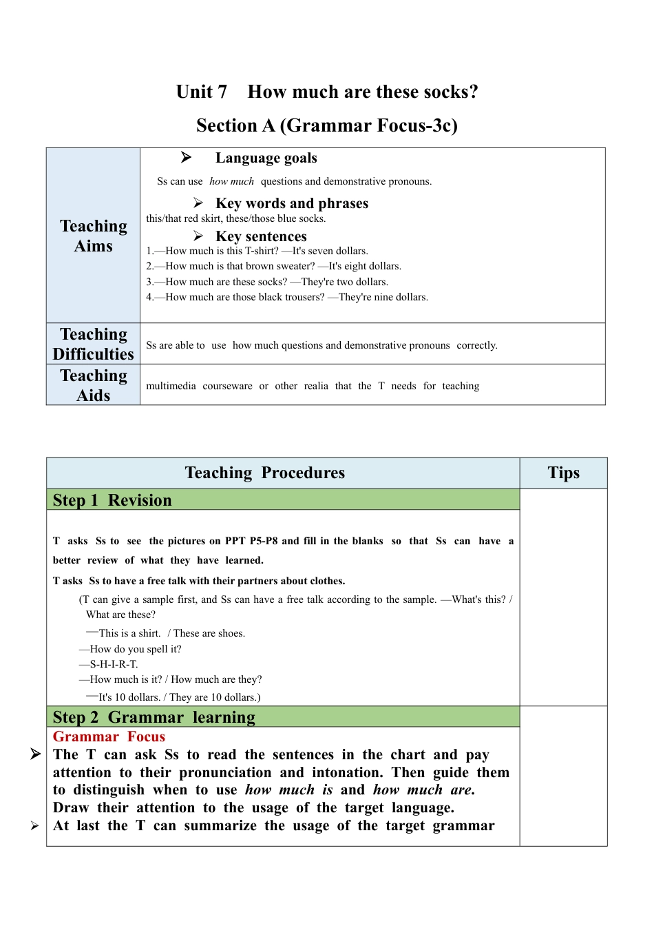 人教英语七年级上Unit 7 Section A（GF-3c）教案 .docx_第1页
