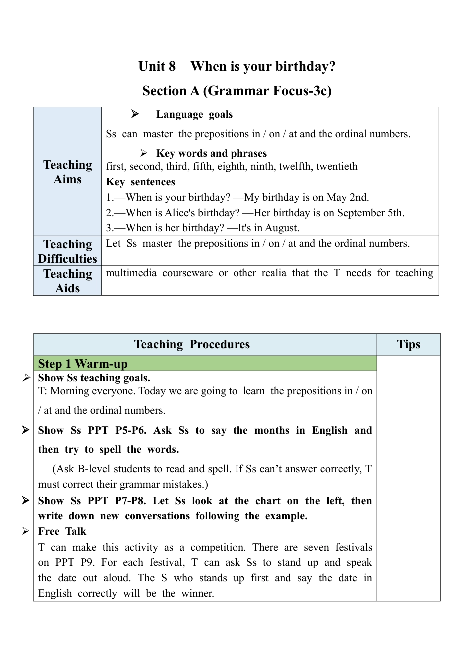 人教英语七年级上Unit 8 Section A (GF-3c).docx_第1页
