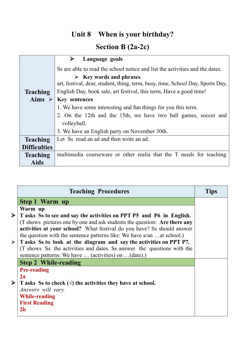 人教英语七年级上Unit 8 Section B (2a-2c).docx_第1页