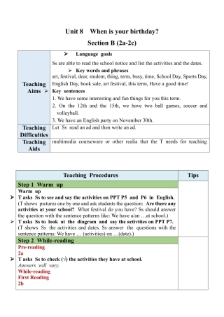 人教英语七年级上Unit 8 Section B (2a-2c).docx