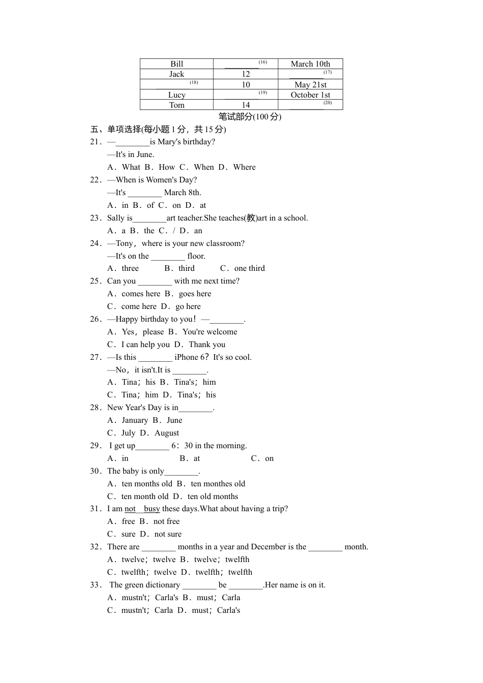 人教英语七年级上Unit 8标准检测卷.doc_第2页
