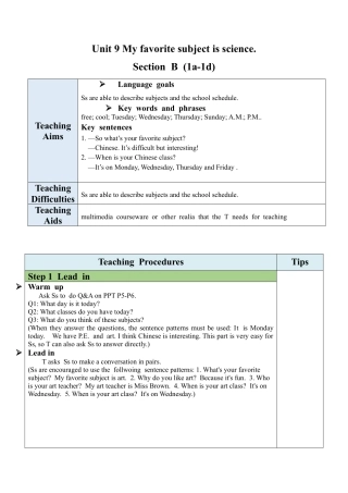 人教英语七年级上Unit 9 Section B（1a-1d）教案.docx
