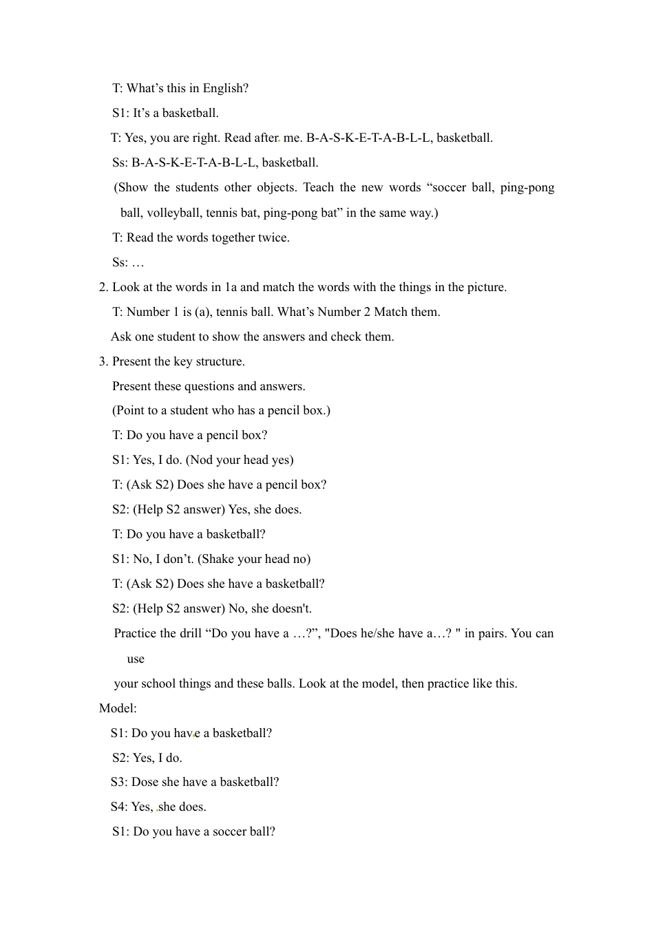 人教英语七年级上教案：Unit 5  Do you have a soccer ball ？ A1 (1a-2d).doc_第2页