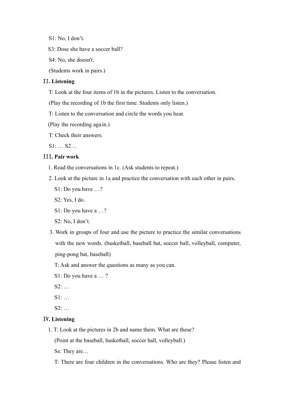人教英语七年级上教案：Unit 5  Do you have a soccer ball ？ A1 (1a-2d).doc_第3页