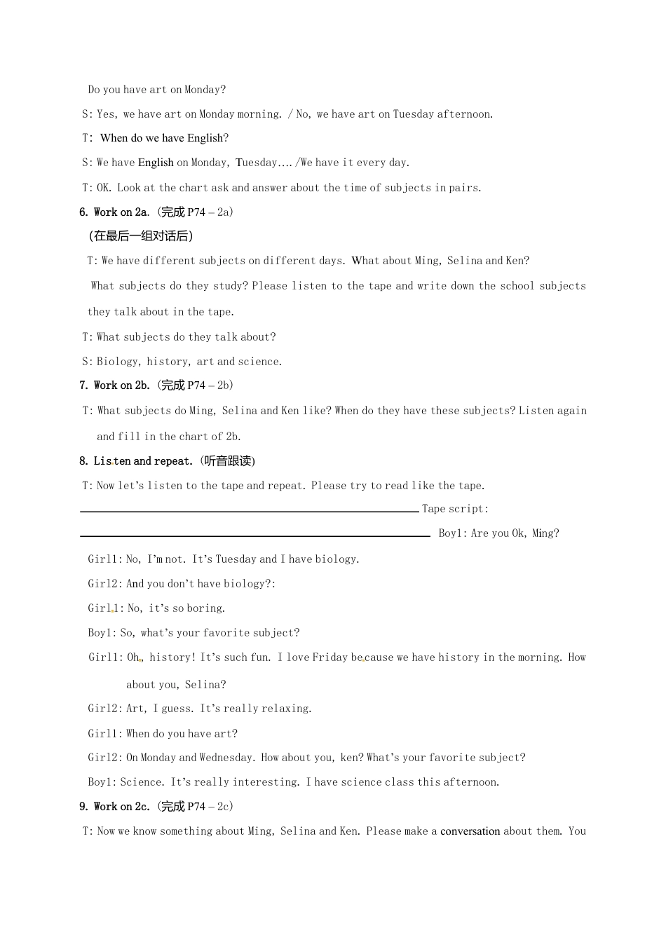 人教英语七年级上教案：Unit 9  My favorite subject is science. Period 3.doc_第3页