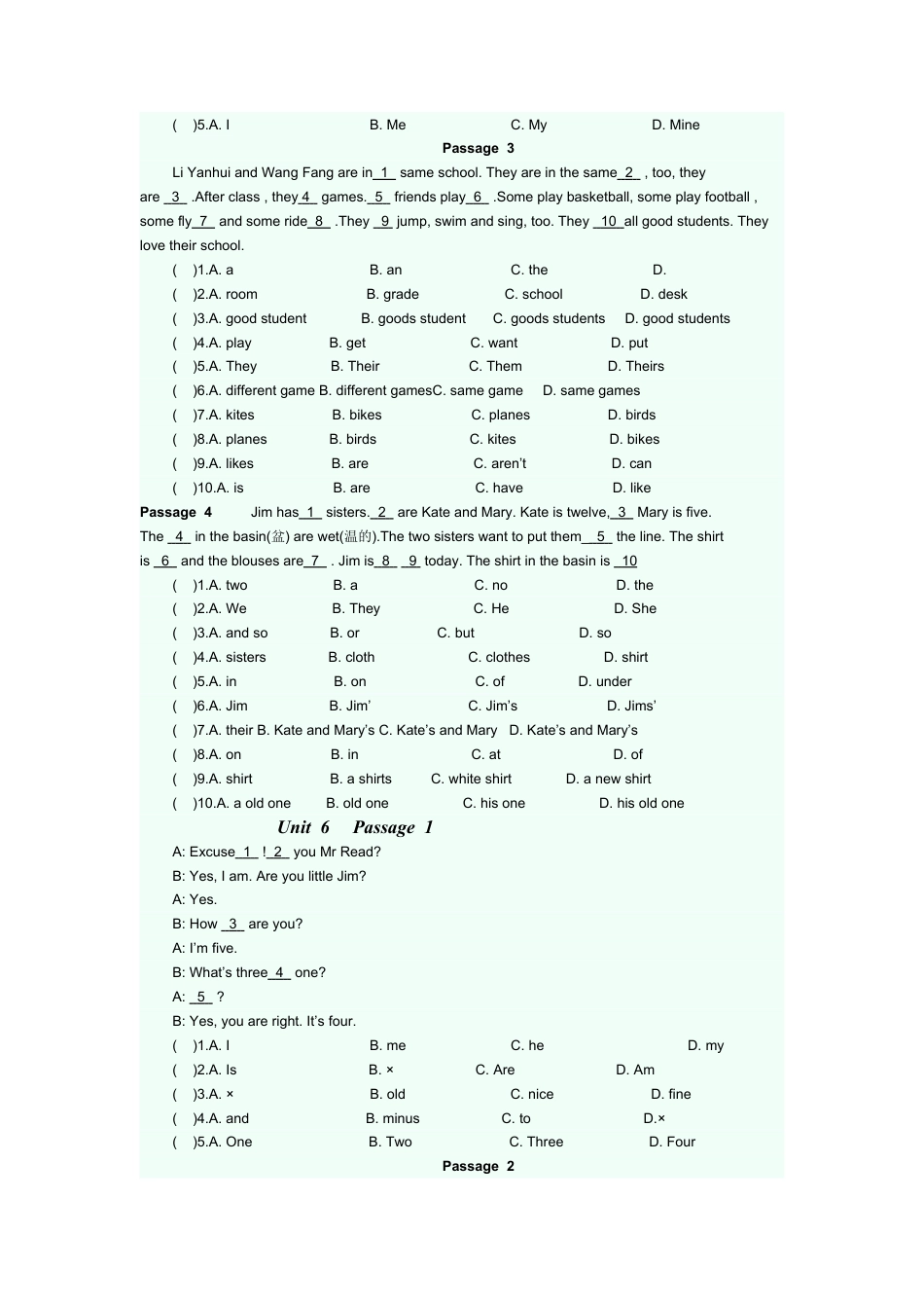 人教英语七年级上完型填空专项练习题 2.doc_第3页