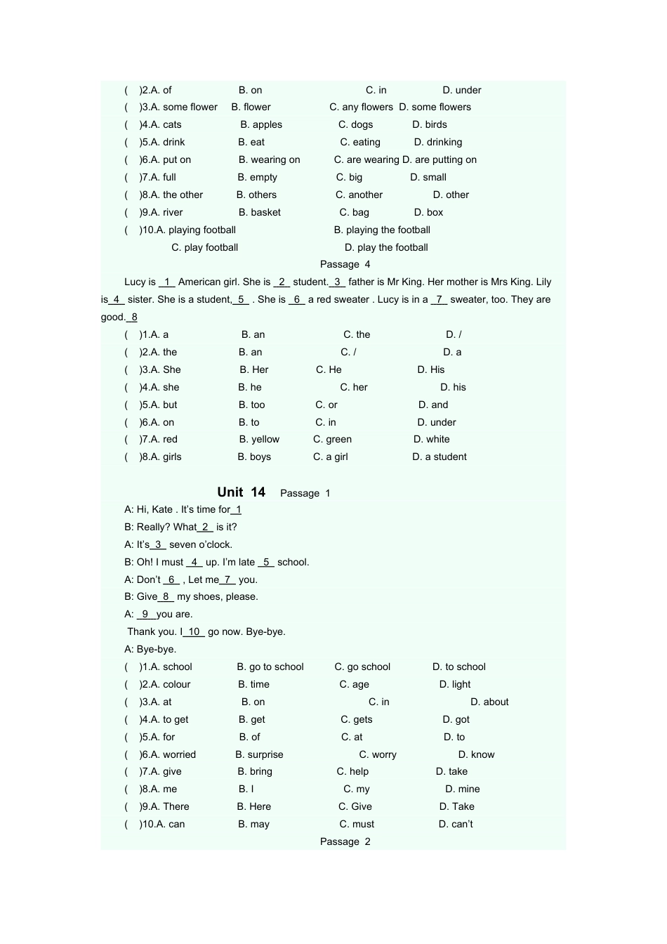 人教英语七年级上完型填空专项练习题 5.doc_第2页