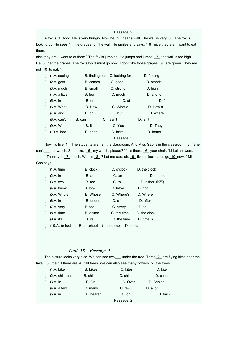 人教英语七年级上完型填空专项练习题 6.doc_第3页