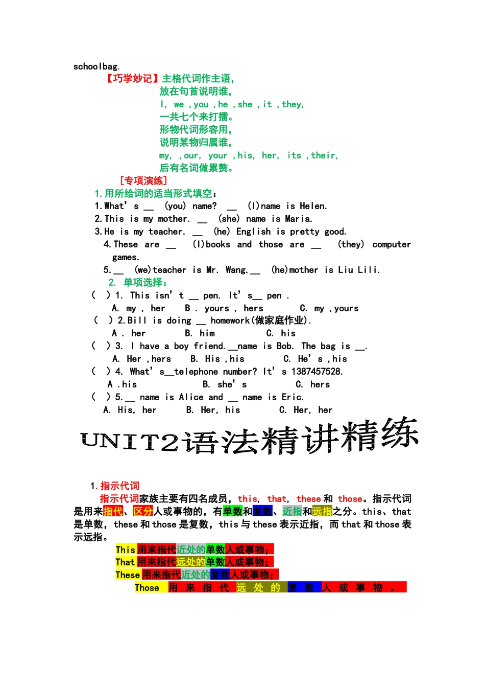 人教英语七年级上英语语法精讲精练与专项练习.docx_第2页