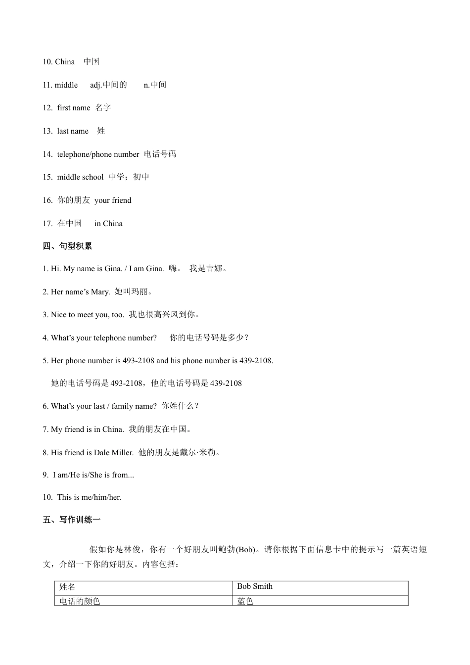 专题01 七上Unit 1 写作主题：自我介绍-七年级英语单元话题写作(人教版).docx_第2页