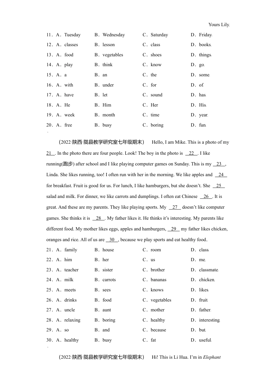 专题02 完形填空20篇（名校最新期末真题）-七年级英语寒假作业（人教版 ）.doc_第2页