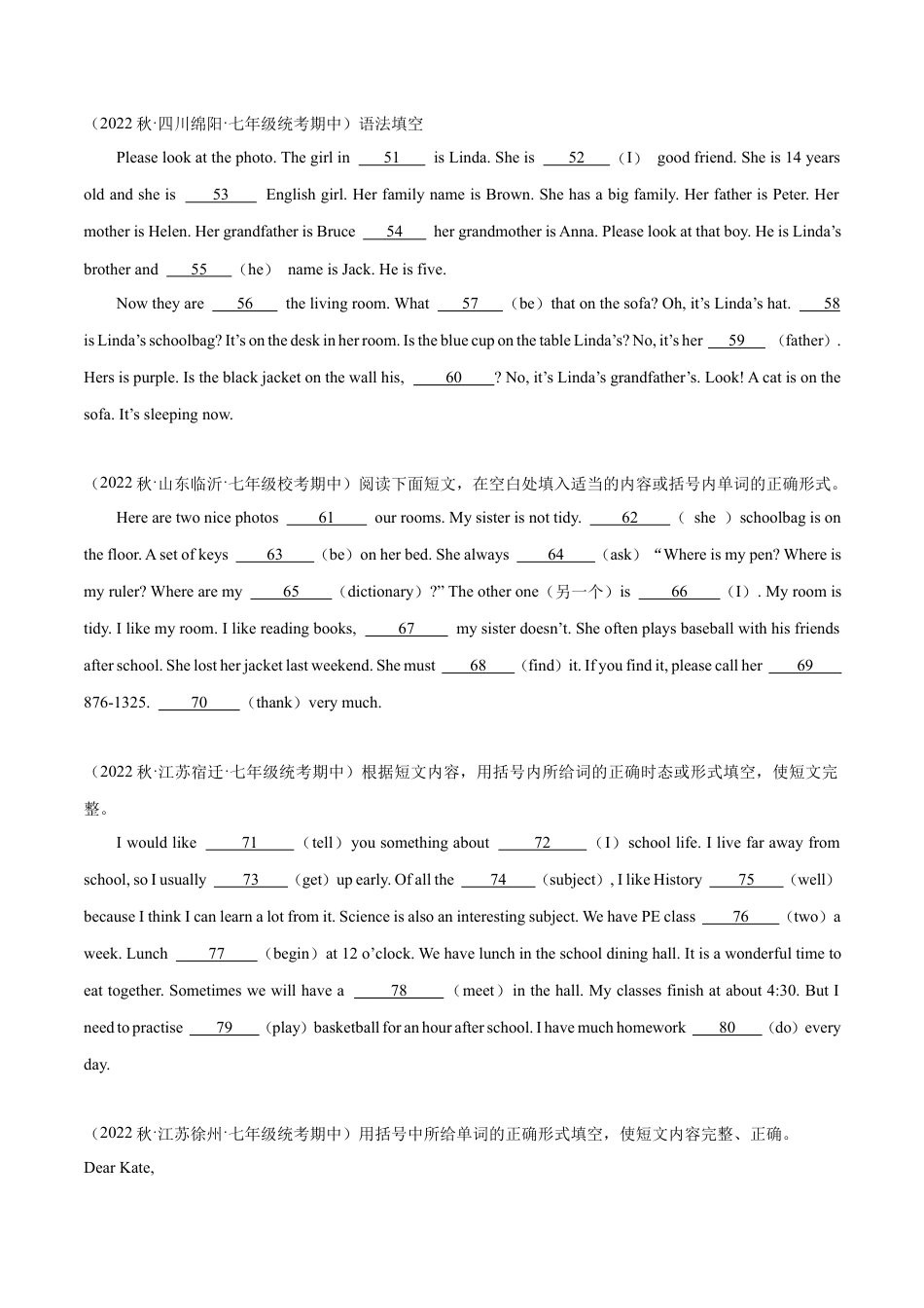 专题11+短文填空精练精析20篇（期中真题+名校模拟）--七年级英语上学期期中复习查缺补漏冲刺满分（人教版）.docx_第3页