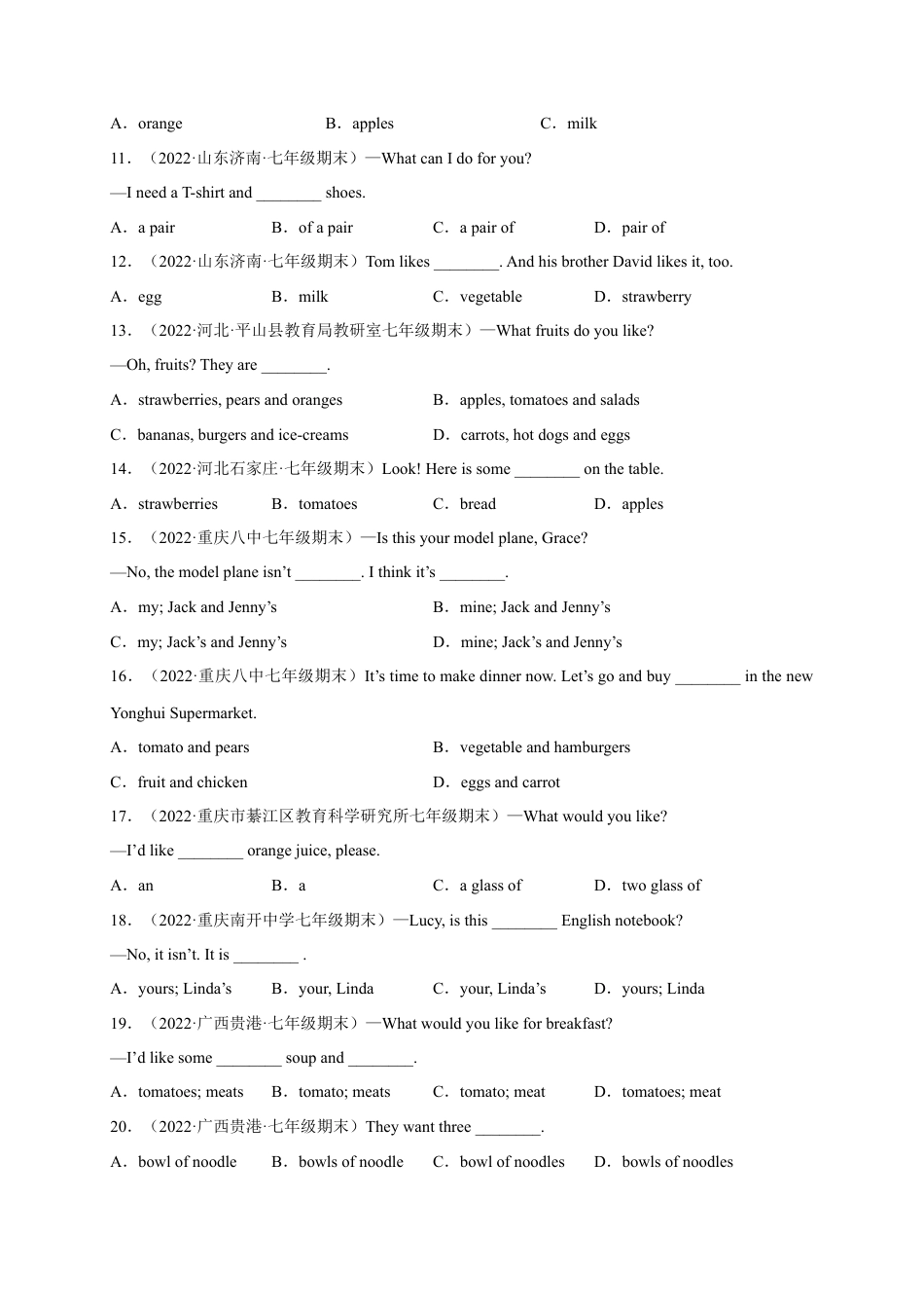 专题13 重点语法复习：名词和冠词100题-七年级英语上学期期末复习查缺补漏冲刺满分（人教版）.docx_第2页