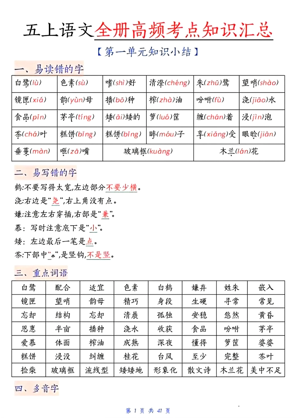 部编版小学语文五上期中高频考点.pdf_第1页