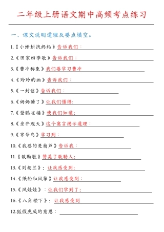 部编版小学语文二上期中高频考点练习.pdf