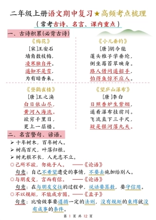 部编版小学语文二上期中高频考点梳理.pdf