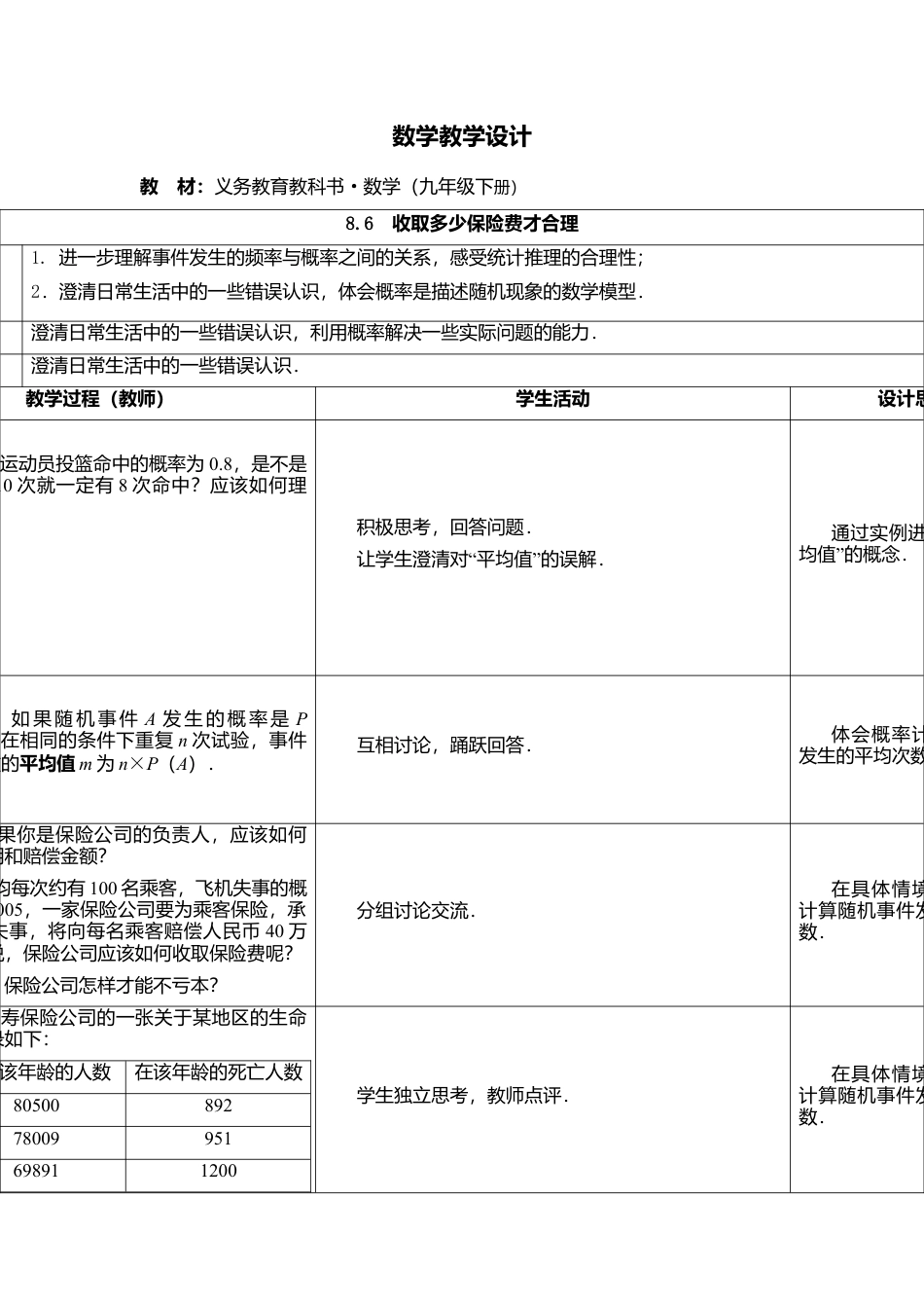 8.6  收取多少保险费才合理-苏科版初中数学.doc_第1页