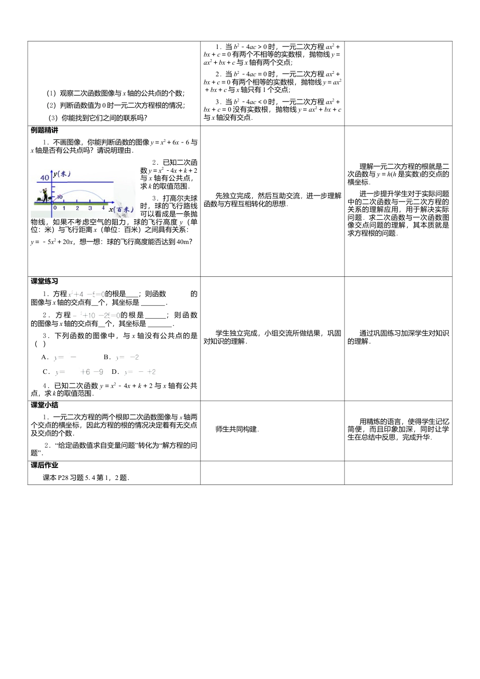 4  《二次函数与一元二次方程（1）》参考教案-苏科版初中数学.doc_第2页