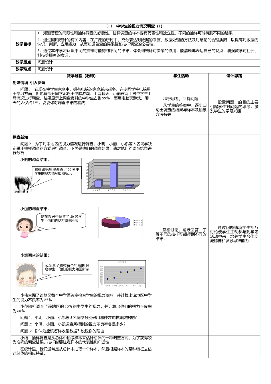 19 《中学生的视力情况调查（1）》参考教案-苏科版初中数学.doc_第1页