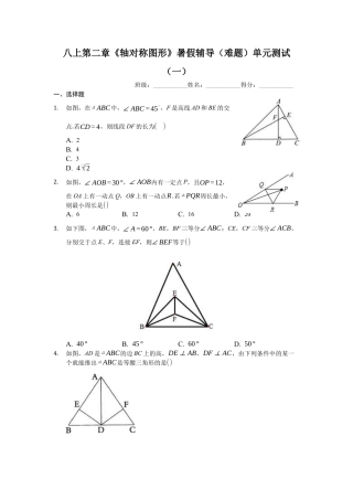 八上第二章《轴对称图形》暑假辅导（难题）单元测试（一）（有答案）.docx