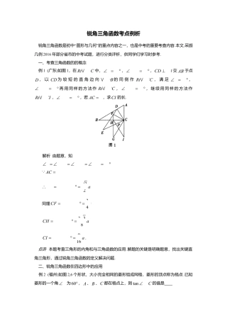 初中数学苏科版九下 锐角三角函数 考点例析 教学案（含答案）.doc