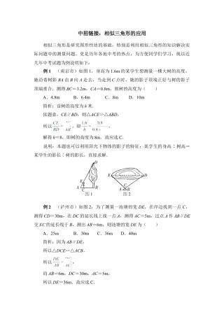 中招链接：相似三角形的应用-苏科版初中数学.doc