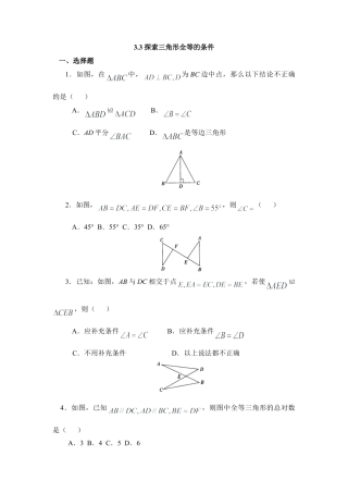 北师大版七年级数学下《探索三角形全等的条件》基础训练.doc