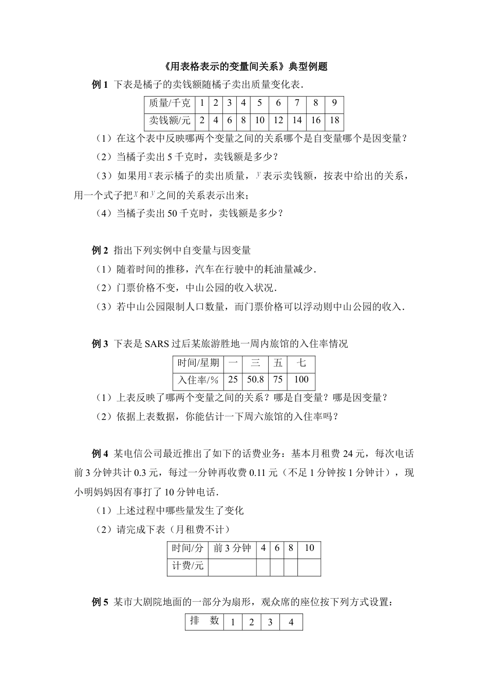 北师大版七年级数学下《用表格表示的变量间关系》典型例题.doc_第1页