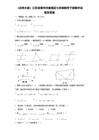北师大版七年级数学下4、七年级数学下册期中试卷及答案.doc