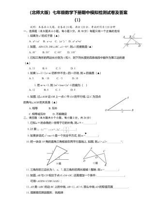北师大版七年级数学下6、七年级数学下册期中模拟检测试卷及答案.doc