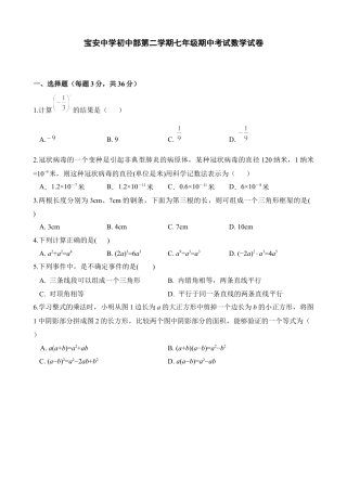 广东省深圳市宝安区宝安中学初中部第二学期七年级期末考试数学试卷（word版，含答案）.docx