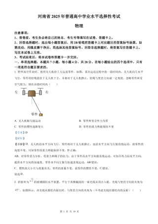 【物理 河南版】2025年普通高等学校招生选择性考试（解析版）真题试卷（高考真题）.docx