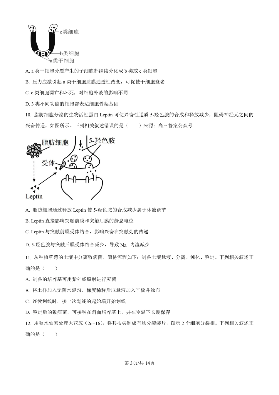 江苏2025年新高考选择性考试-生物真题试卷+答案.pdf_第3页