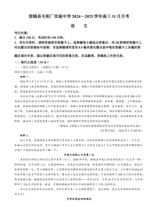 安徽毛坦厂实验中学2025届高三11月期中考试语文+答案.docx
