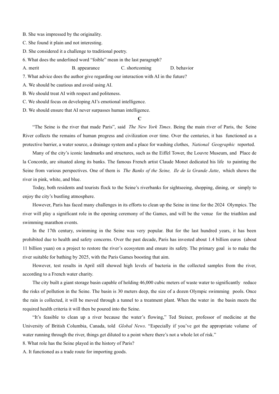 中学生标准学术能力诊断性测试2024-2025学年高三上学期10月月考试题 英语 Word版含答案.docx_第3页