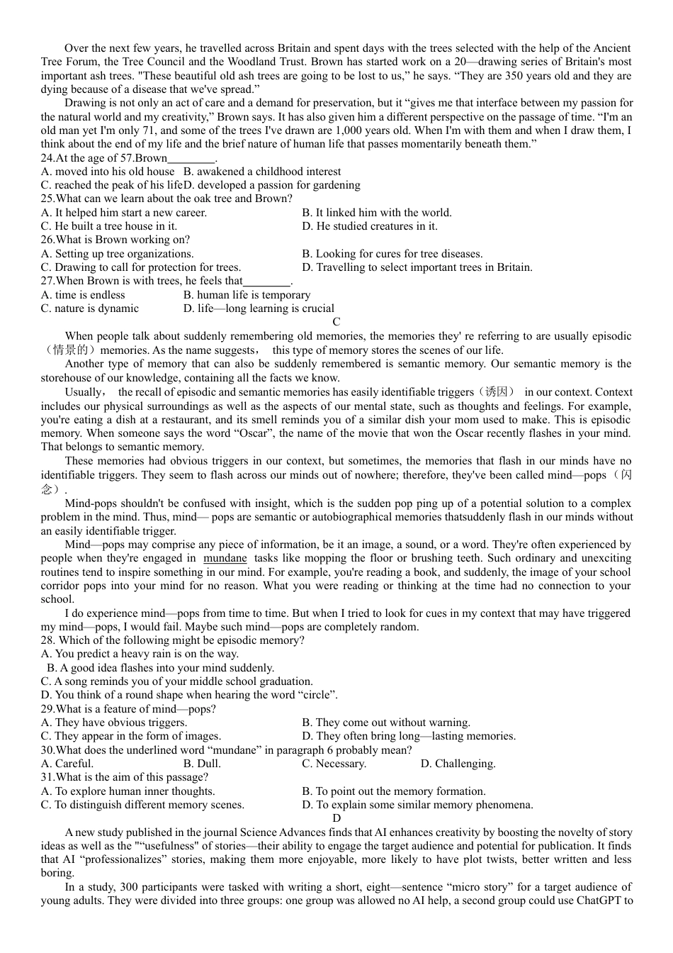 湖北华师大一附中2024-2025学年度10月月考高三英语试题.docx_第3页