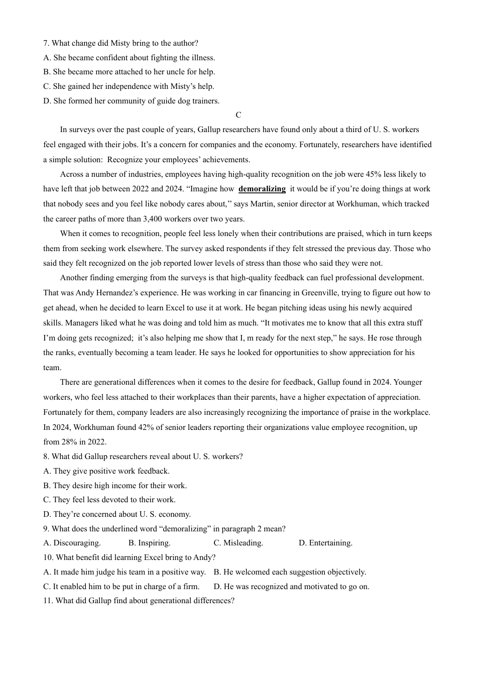 2025届广东省湛江市普通高中毕业班11月份调研测试英语试题（含解析）.docx_第3页