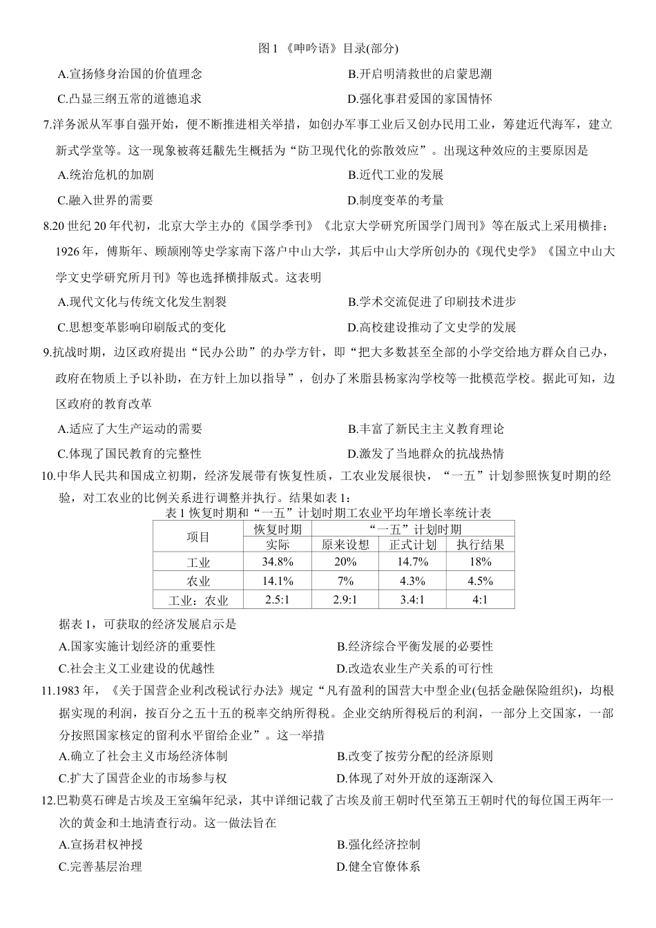 福建省漳州市2025届高三毕业班第三次教学质量检测历史试题（含答案）.docx_第2页
