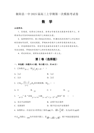 湖南省衡阳市衡阳县第一中学2025届高三上学期第一次模拟考试数学试卷（含答案）.docx