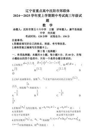 辽宁省沈阳市郊联体2024-2025学年高三上学期11月期中数学试卷（含答案）.docx
