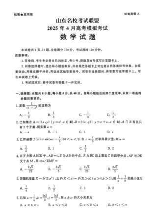 山东省名校考试联盟2025届高三下学期4月高考模拟考试数学试题.docx