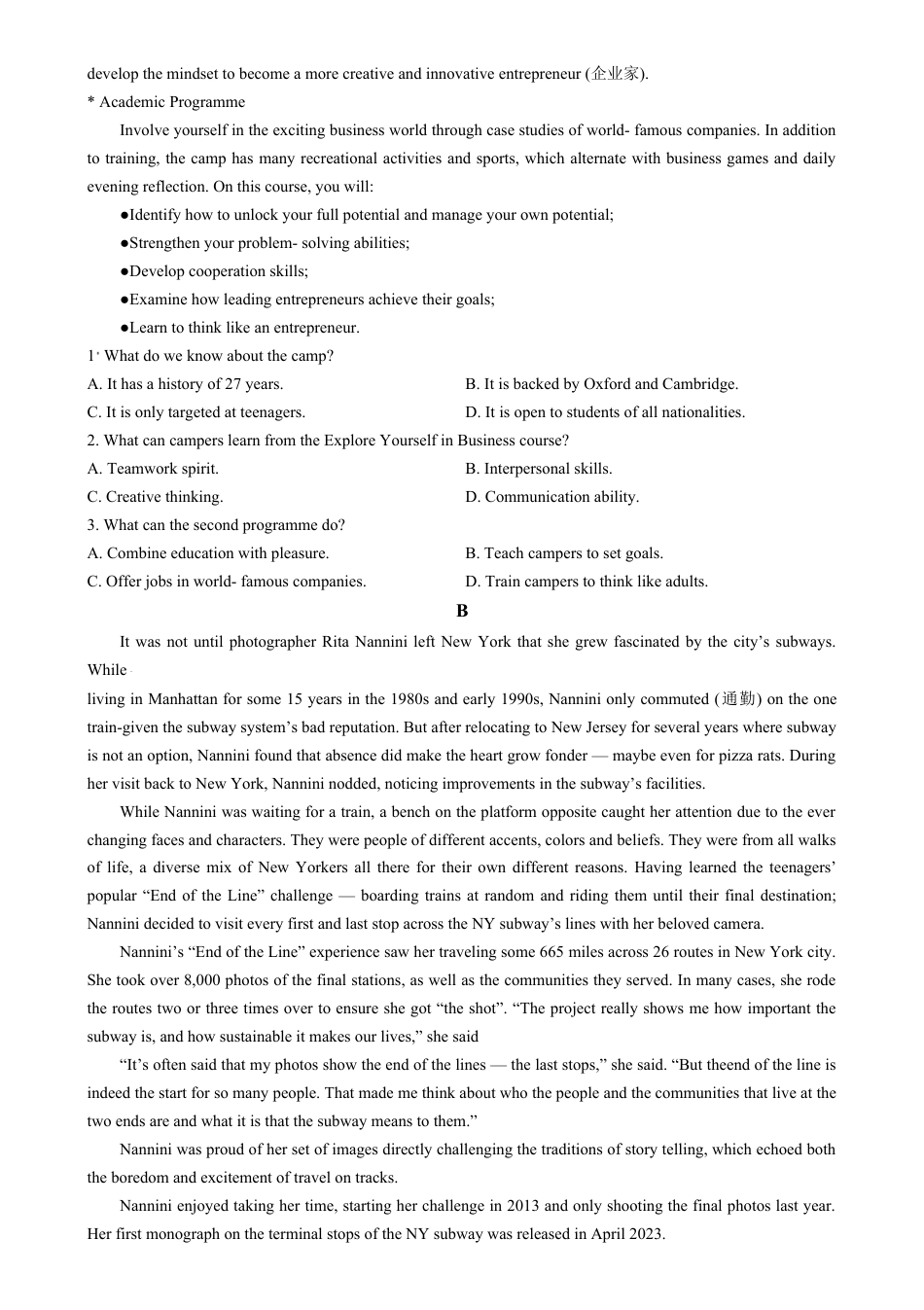 吉林省东北师范大学附属中学2024-2025学年高三上学期第二次摸底考试英语试题（原卷版）.docx_第2页