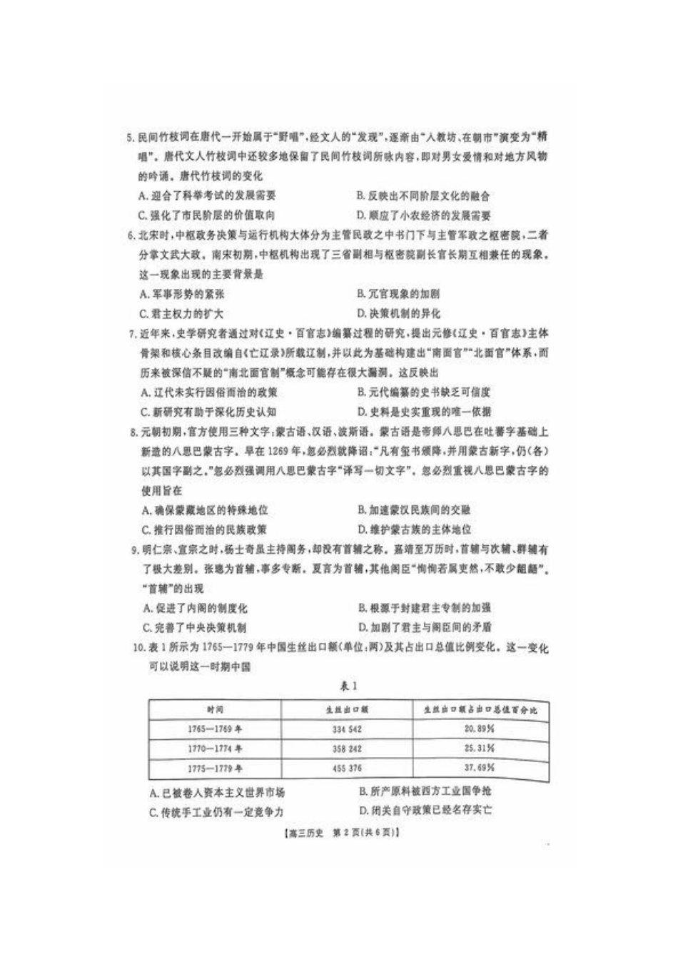 2025届江西高三10月联考历史试卷（含答案）.docx_第2页